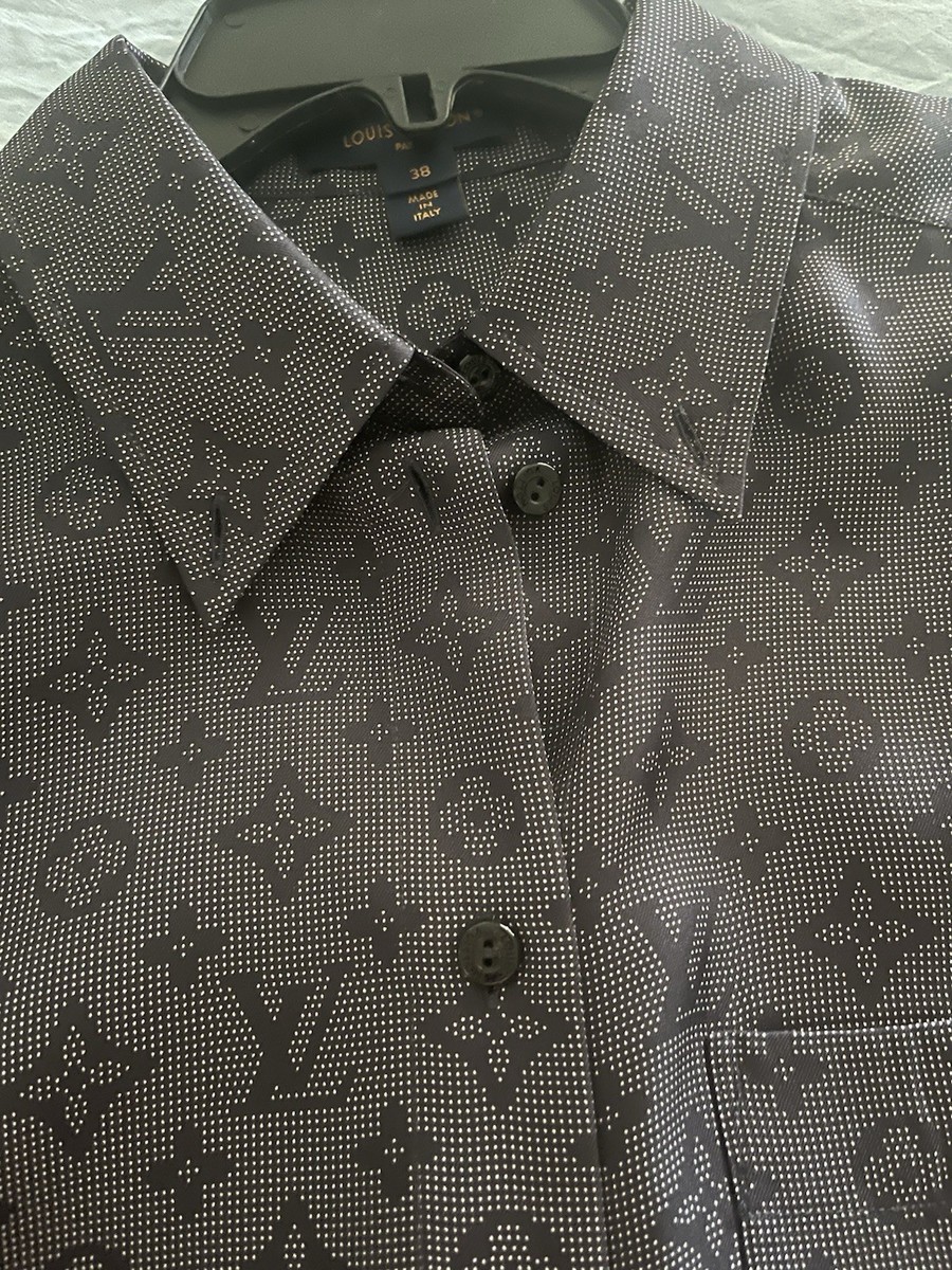 Louis Vuitton Men's Dark Blue Monogram Dress Shirt Size 38 Collared Long  Sleeve