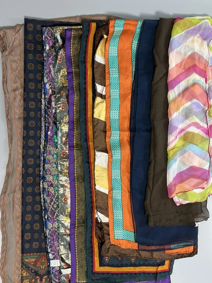 Lote De Colección De 11 Bufandas Largas Colores Mezclados Pequeñas - Grandes Rectangulares Seda Rayón Foto 2 de 4