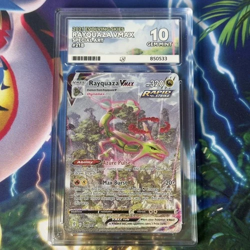 Pokemon Card | Ace 10 Rayquaza VMAX 218/203 Alt Art Perfect 10 Evolving Skies