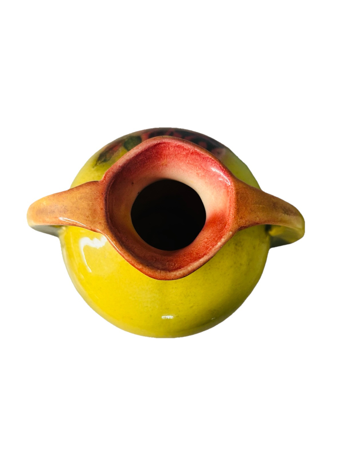 Vintage Art Nouveau Glazed Pottery Squat Floral Vase Loisa ‘62 Green Pink Rose