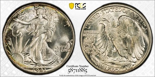 1941 Walking Liberty Half Dollar  PCGS MS 63  Fully Lustrous, Nicely Toned Type
