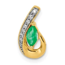 14k Yellow Gold Diamond and Marquise Emerald Teardrop Chain Slide