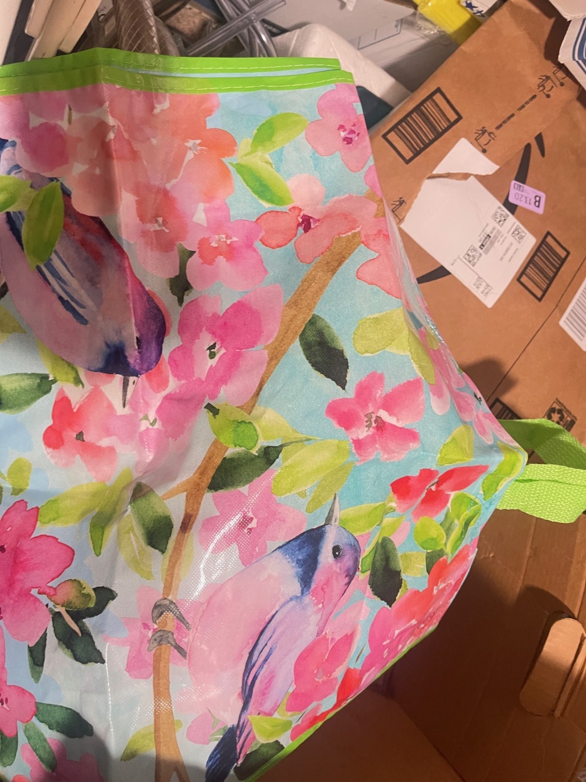 Shopping Gift Bag birds flowers Reusable Tote TJMaxx 19"Hx17"Wx7"D(M12)