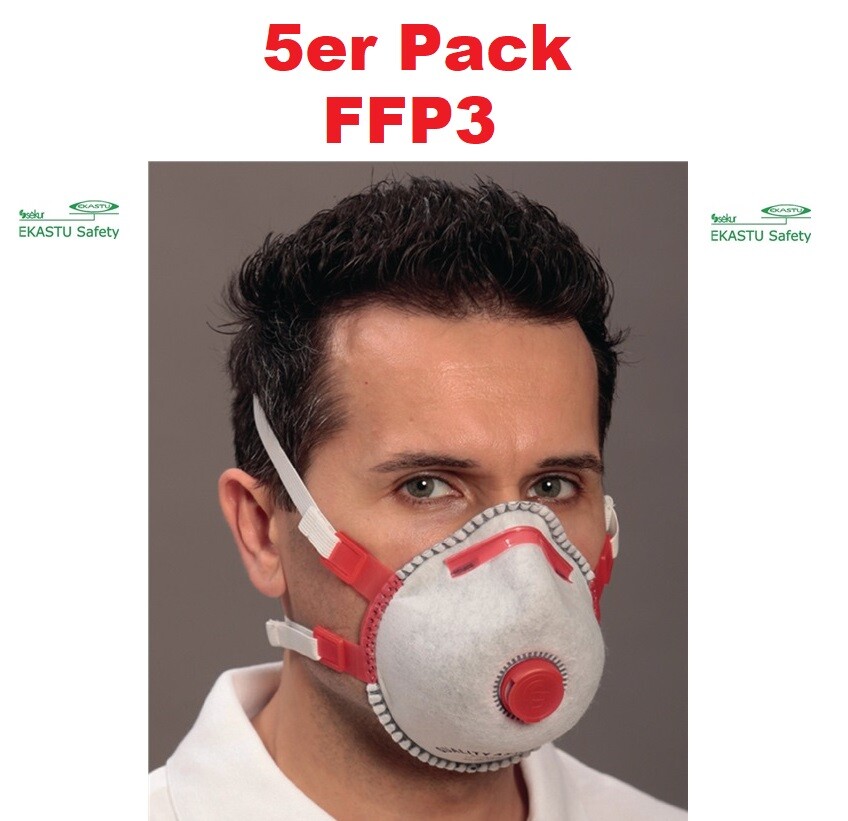 5 Stück EKASTU Atemschutzmaske FFP3 mit Cool-Down Ausatemventil DIN EN 149:2009