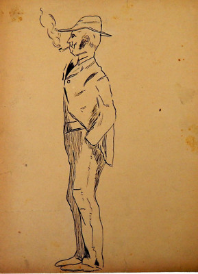 Antike viktorianische 1890er Tusche Skizze Zeichnung Gentleman Mann Portrait Studie #A