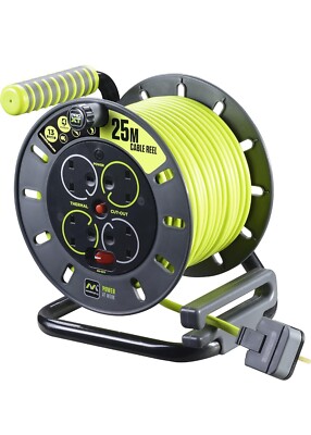 Masterplug Pro-XT vier Steckdosen offene Kabeltrommel Verlängerung 25 Meter hohe Sichtbarkeit