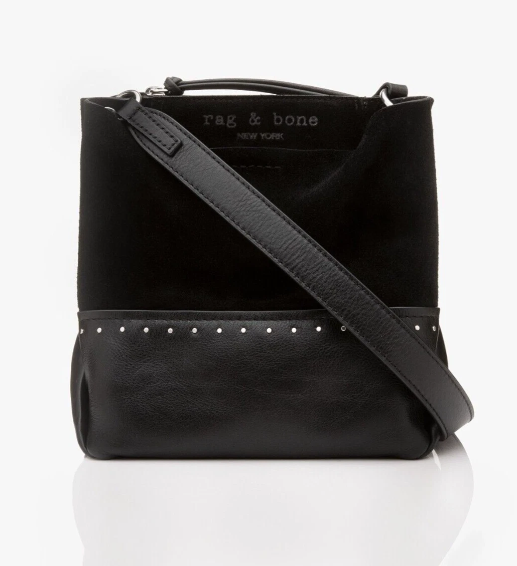 Black leather and top suede crossbody bag