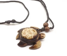 Sea Turtle Corded Necklace Pendant Surfer Resin Black Rope Shape Adjustable