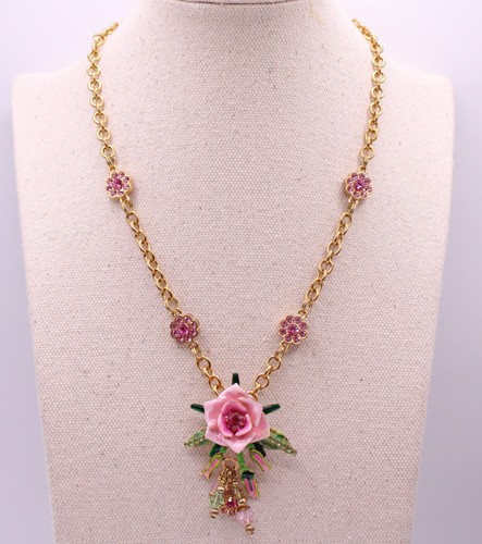 Vintage LATR/Lunch at the Ritz “Pink Rose” Pendant and Necklace