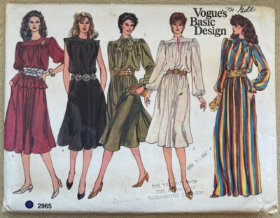 Vogue Sewing Pattern 2965 Loose Fitting Dress Top Skirt Size 12-16 UC FF