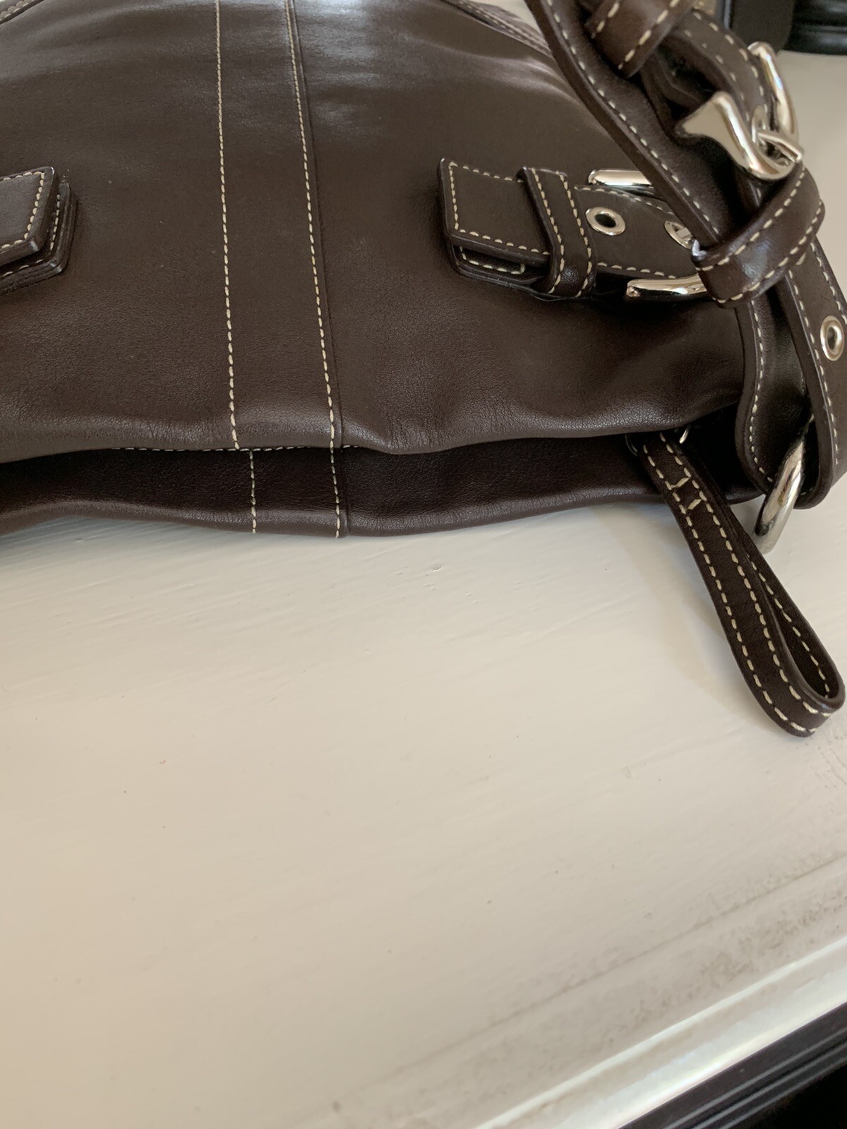 Coach Brown Leather Slim Duffel Shoulder Bag Purse Ha… Gem