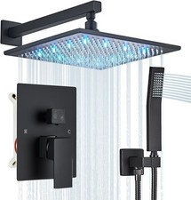 Black Shower Faucet Set 16 inch LED Rain Shower Head Combo System w/Mixer Valve