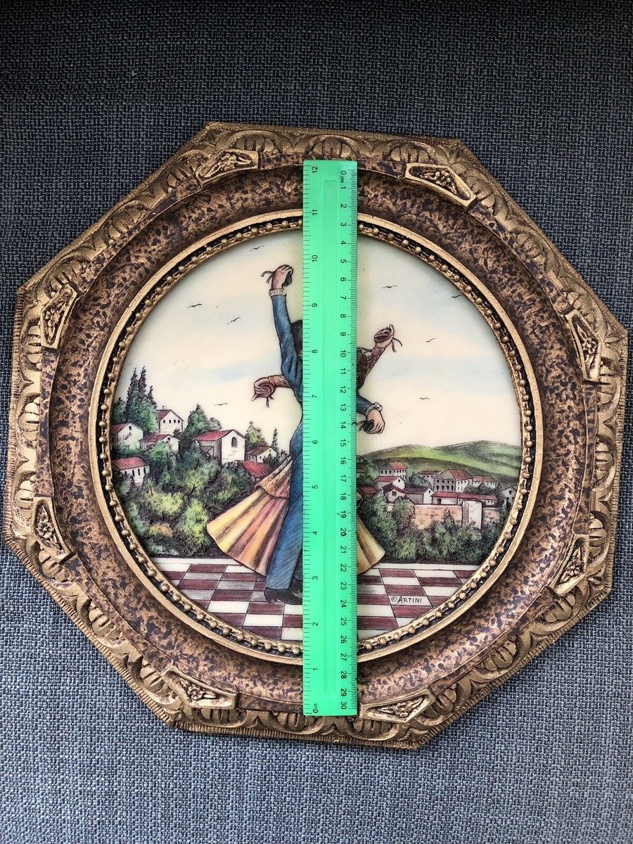 Vintage Artini Engraving Hand Painted Twin Etched Four Dimensional