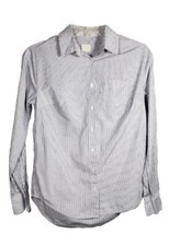 A New Day Women's XS Color Dot White Blue Stripes Long Button Down Blouse Cotton