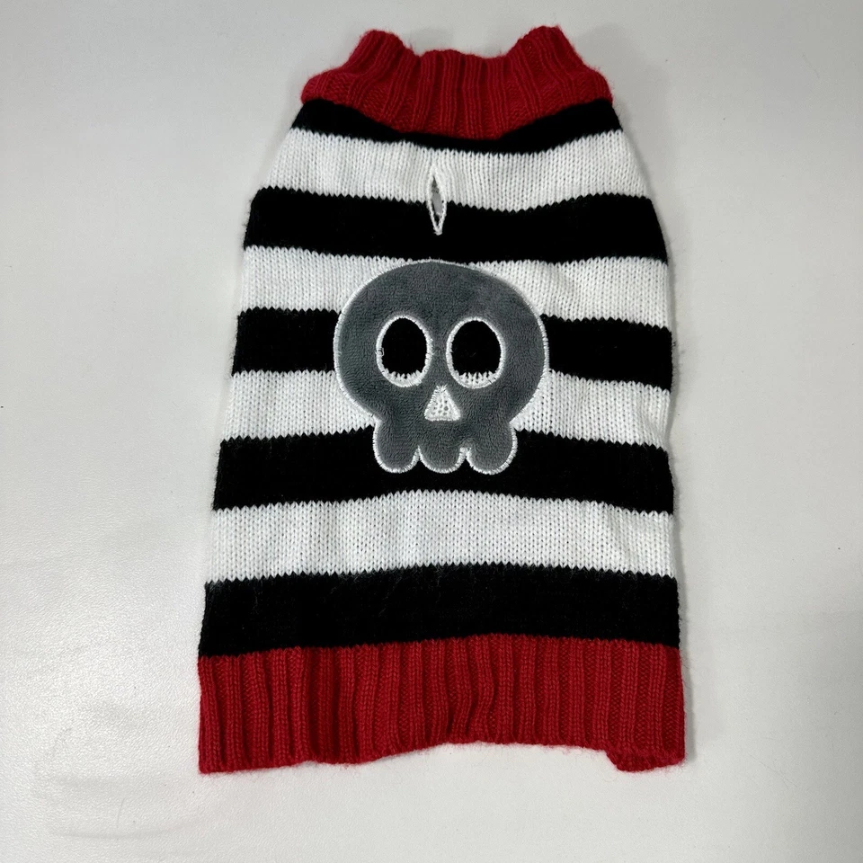 Dog Puppy Sweater Winter Warm Knitted Red Black and Gray White Stripe Small - Image 3 of 4