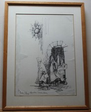 Theodore Matoff Egyptian Dancer Study Signed Ink Drawing Framed 1975
