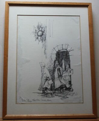 Theodore Matoff Egyptian Dancer Study Signed Ink Drawing Framed 1975