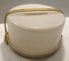 VTG Tupperware Cake Carrier Round 1256-5 With Handle  Lid 1257-5 Harvest Gold