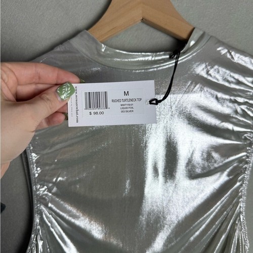 Weworehat Metallic Silber Rüschen Rollkragen Top Tank Festival Damen Gr. M Neu mit Etikett - Bild 4 von 11