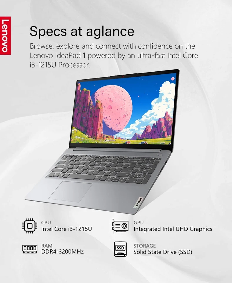 Lenovo NEW Laptop 15.6" FHD Touchscreen Intel i3-1215U Up to 40GB RAM & 2TB SSD - Image 3 of 4