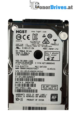 Hitachi  HTS541010A9E680 - 0J47773 - 1 TB - SATA - 220 0A90351 01 Rev.*