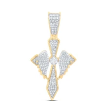 1 Cttw Diamond Wings Cross Mens Pendant Charm 10k Yellow Gold