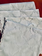  4 Cotton Damask FRETTE Blue Dinner Napkins Flourishing Ribbons Bows ITALY 