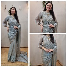 Easy Drape One Minute Eid Saree Pre-Stitched Blouse Women Ready to Wear Sari