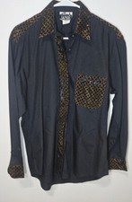 Lanie New York Black Sparkle Womens Button Down Vintage Made In Usa Medium B8