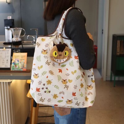My Neighborhood Totoro Catbus Character Shoulder  Shopping Bag With Plushy Cover