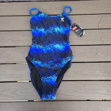 TYR DuraFast Elite PERSEUS CutoutFit One Piece Swim Youth Girl Blue Size 26 New