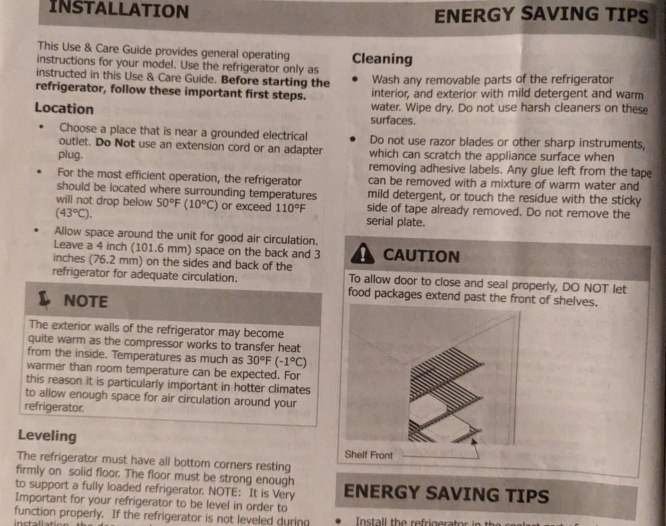 Operating Manual Frigidaire Compact Refrigerator  Serial/Model #'S - Image 2 of 4