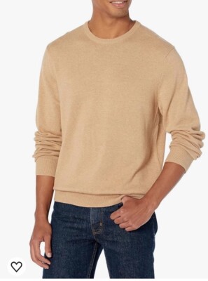 Amazon Essentials Mens XXL Crew Neck Warm Knit Sweater Camel Heather Long Sleeve