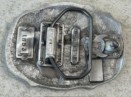 Vintage 80's Belt Buckle "I Like Country Music" 1853 Flag Guitars Enamel Silver - Picture 7 of 7