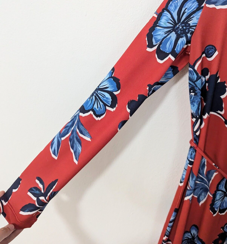Abito camicia midi Zara stampa floreale bottoni davanti manica lunga colletto rosso small S - Foto 4 di 10