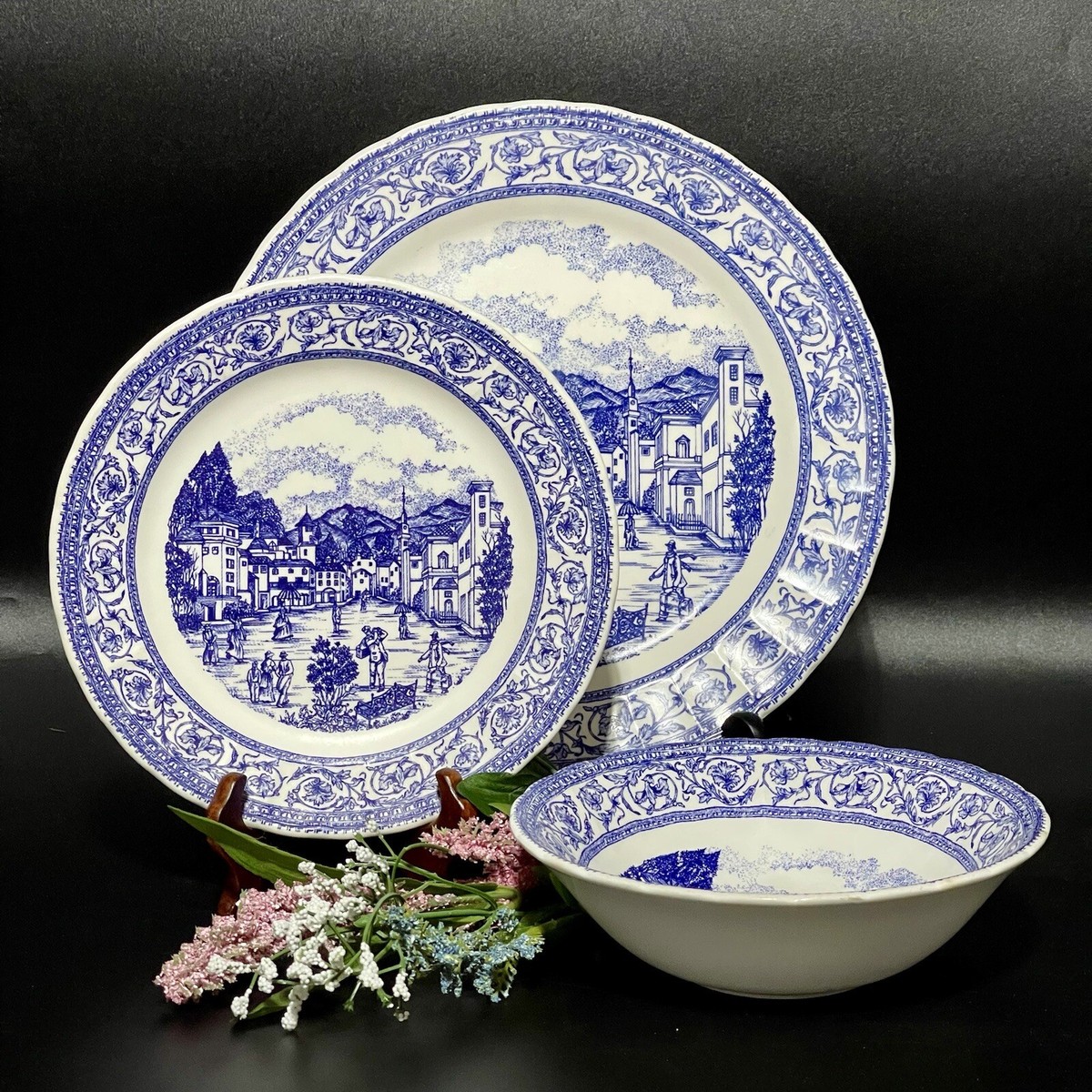  コロンビア 皿 Corona China Columbia Mainville Blue White Bowl, Dinner & Salad