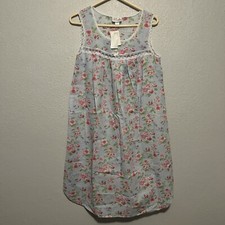 Vintage NWT Character Blue Pink Floral Sleeveless Round Hem Night Gown Small