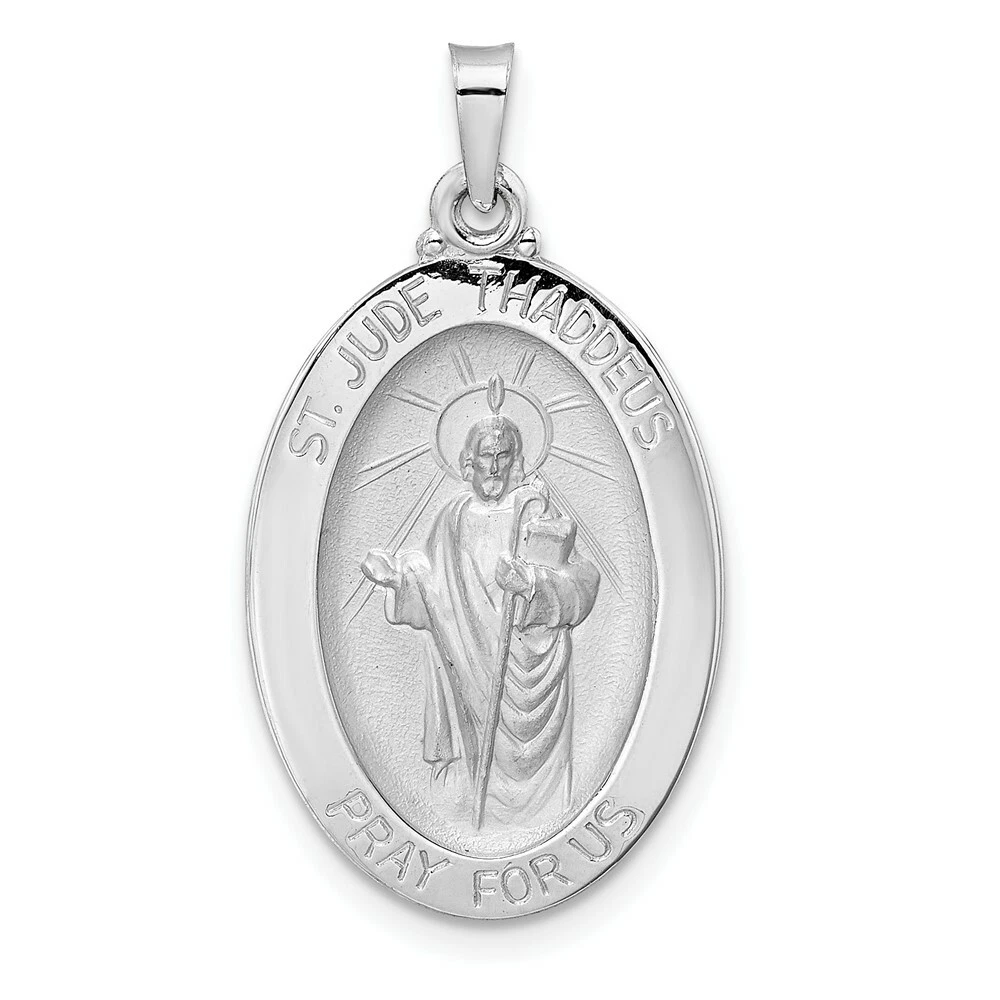 14K White Gold Polished St Jude Oval Solid Medal Pendant eBay