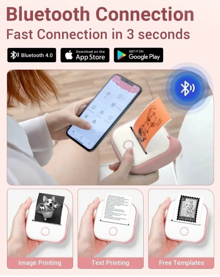 Thermal Printer - Photo Printer,Mini Portable Wireless Printer for IOS & Android - Image 2 of 4