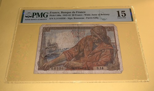 PMG France, Banque de France 20 Francs Banknote 1942-44 p100a Choice Fine 15 - Picture 5 of 7
