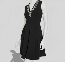 Tommy Hilfiger Women's Black Embellished A-Line Pleated Fit & Flare Dress Size 4