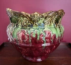 Antique Weller Pottery Large Red/Green Glaze Jardiniere Planter Pot Art Nouveau