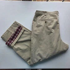 Eddie Bauer Flannel Lined Chino Pants 44 x 30 Men's Beige Cotton Outdoor Warm