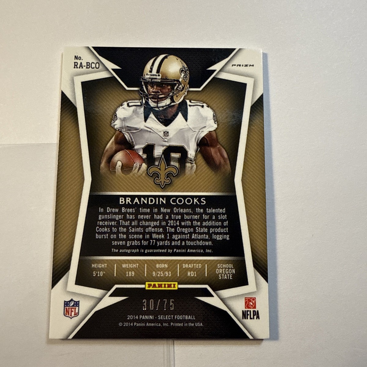 2014 Panini Select - Rookie Autographs Brandin Cooks #RA-BCO