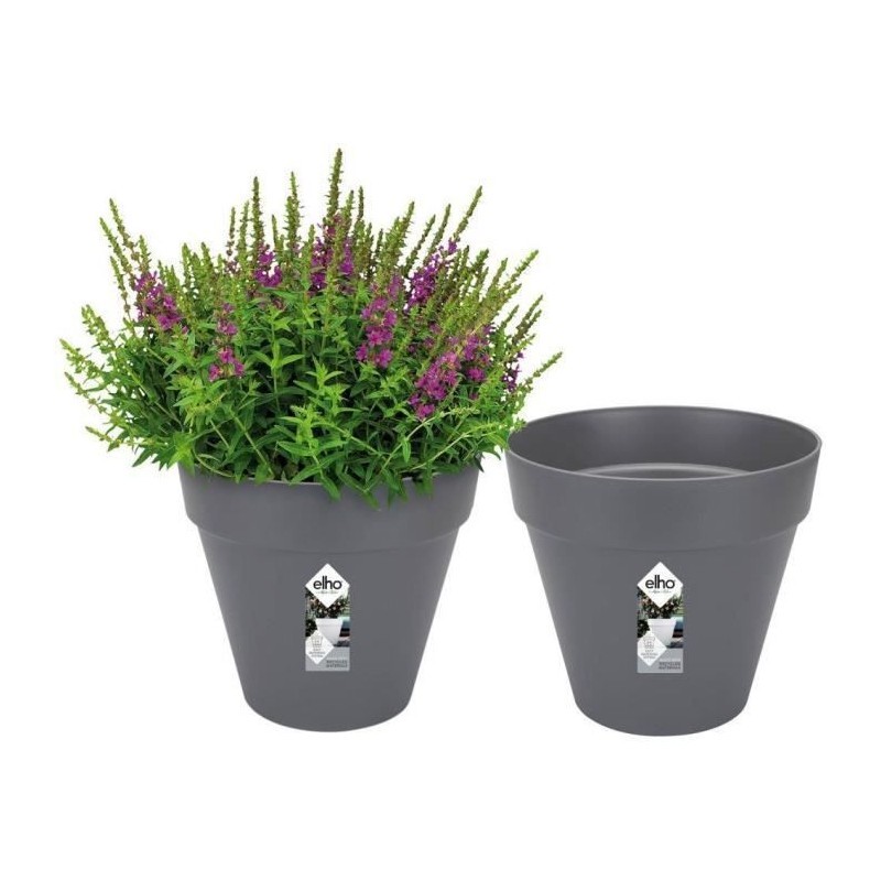 Pot de fleur rond Elho Loft Urban noir 19L pour herbes aromatiques et terrasse