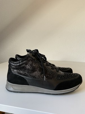 ARA Damen Sneaker 8 Schwarz Metallisch Schnürung Reißverschluss 
