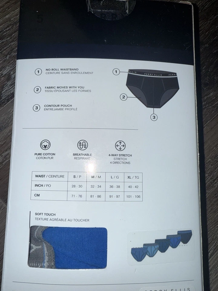 Perry Ellis ~ 5 piezas calzoncillos para hombre ropa interior mezcla de algodón (D) ~ L (36-38) Foto 3 de 3