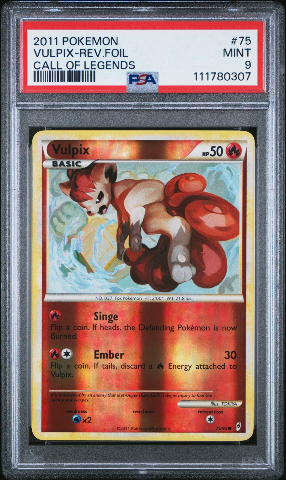PSA 9 Vulpix Reverse Holo 75/95 Call of Legends 2011 Pokemon Card