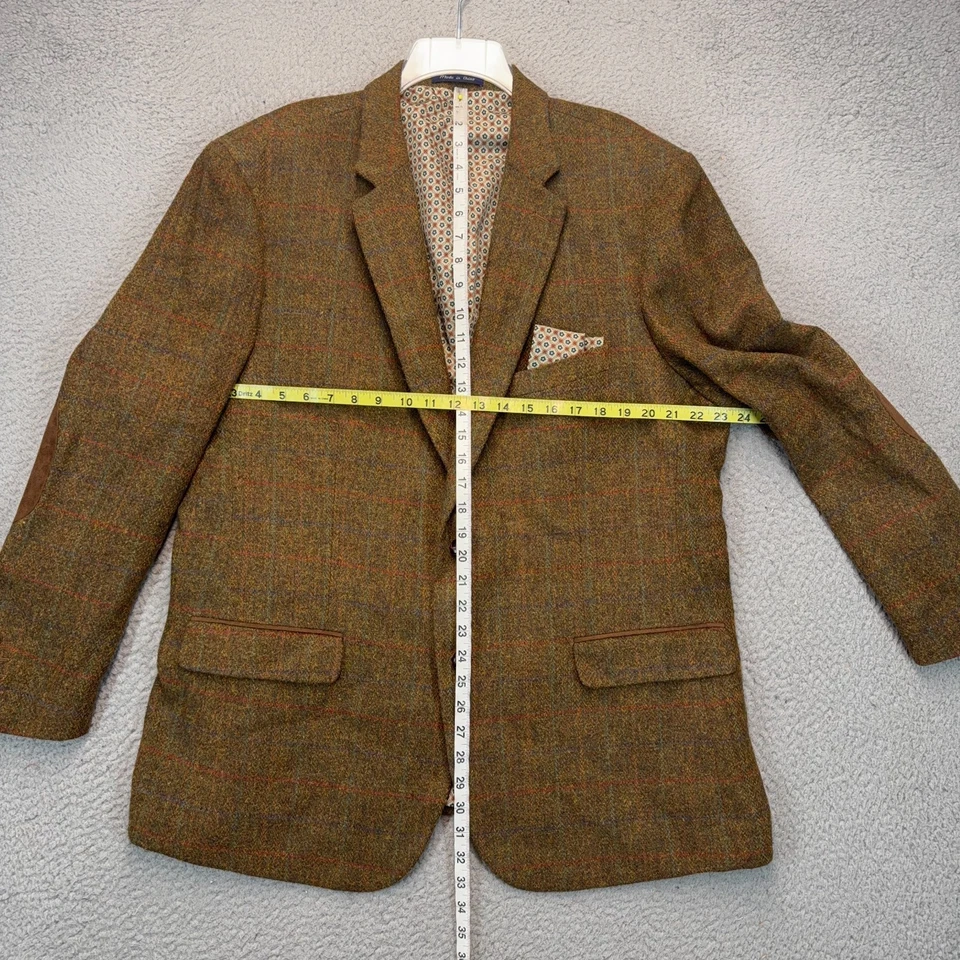 Abrigo deportivo Alan River para hombre XL marrón mezcla de lana a cuadros tweed parches en el codo Blazer Foto 2 de 4