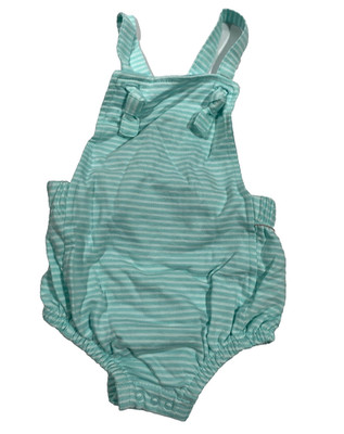 Cat & Jack Baby Romper Girl 18M Aqua Stripe Overall Snap One-Piece Adjustable